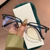 Gafas de miopía de media montura, estilo retro, negras, antiluz azul, para hombre, con protección para los ojos, planas y sin graduaciones.