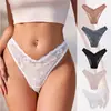Ropa Interior Fina para Mujer de Tiro Bajo Levanta Glúteos con Encaje en Forma de V Sexy Alta Elasticidad Transpirable Cómodo de Color Sólido Calzones para Mujer Venta al por Mayor