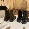 2026 Botines Retro de Punta Cuadrada Estilo Nuevo con Cremallera Lateral, Botines Cortos para Mujer, Calzado de Exterior Otoño e Invierno, Botines de Tobillo con Tacón Grueso, Botas Martin