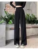 Calça de alfaiataria feminina wide leg preta, novo estilo primavera/outono 2026, com caimento fluido, plus size, super modeladora para corpo tipo pera