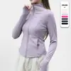 Chamarra de yoga lulu con cuello alto para mujer, corte ajustado, cárdigan que favorece la figura, ropa deportiva para correr, fitness, top de manga larga con cremallera para mujer
