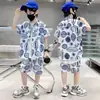 Conjunto de Camisa de Manga Curta e Shorts de Seda Gelada de Verão para Meninos no Atacado, Conjunto de Duas Peças Fino e Estiloso para Crianças, Tendência de Praia