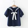 Camisa Azul Marino de Manga Corta Estilo Preppy Dulce Nuevo Estilo Primavera y Verano 2024 Diseño para Estudiantes de Secundaria Camisa Holgada Versátil