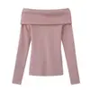 Top de punto para mujer, de estilo francés, suave, color liso, de un solo hombro, de la nueva colección de otoño, que irradia un encanto puro y elegante con su diseño de hombros descubiertos y tejido de punto