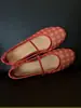 Zapatos de Ballet Mary Jane Casuales Versátiles de Malla Transpirable Estilo Retro Pastoral a Cuadros para Mujer con Suela Suave y Diseño Bajo