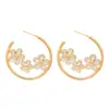 Brincos Flor Geométrica de Zircônia Doces e Modernos com Banhos de Ouro Real, Brincos Elegantes e da Moda Estilo Executivo para Mulheres