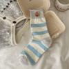 Calcetines de Animales de Dibujos Animados para Mujer, Calcetines Lindos de Media Pantorrilla, Calcetines Holgados de Rayas y Bloques de Color Estilo Japonés con Borde Enrollado, Calcetines con Moño para Niña