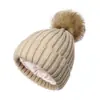 Gorro de Punto Suave para Adultos Transfronterizo, Gorro sin Visera Invertido, Gorro de Bola de Pelo Forrado de Satén, Gorro de Punto Cálido sin Etiqueta