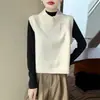 Colete 100% Lã Estilo Old Money para Mulheres, Tricotado com Gola Reversível, Camadas para um Visual Elegante e que Afina, Colete Versátil de Caimento Solto para Outono e Inverno