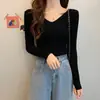 Suéter Básico de Tricô Slim de Manga Longa Versátil Outono e Inverno Novo Suéter Estiloso de Gola Baixa para Usar por Baixo para Mulheres