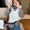 Chaleco de Punto para Mujer, Nuevo Estilo Primavera y Otoño, Estilo Universitario, Corte Holgado, Versátil Chaleco Suéter sin Mangas de Cuello en V para Ropa de Abrigo