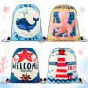 Mochila con cordón de terciopelo, bolsa con cordón estilo mochila, personalizada, transfronteriza, Amazon, patrón de estilo náutico impreso, bolsa de almacenamiento de viaje