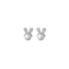 Pendientes de Conejo con Diamantes Lindos de Plata S925 Nalan Pendientes de Oreja de Conejo Blanco con Piedra Sintética de Ojo de Gato G8884
