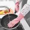 Luvas de borracha de inverno femininas para cozinha, com forro de fleece, duráveis, à prova d'água, para lavar roupas, limpeza doméstica e lavar louça, modelo longo