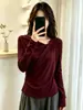 Camiseta de manga larga con escote irregular estilo francés para mujer, colección otoño 2026, hecha de lana Lyocell, capa base adelgazante