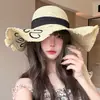 Sombrero de paja con ala ancha y tiras para mujer, estilo coreano, transpirable, para verano, playa, vacaciones, pescador