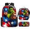 Conjunto de Mochila Escolar Nova Marvel Três Peças Transfronteiriço Mochila de Grande Capacidade para Estudantes Poliéster Mochila Casual Resistente ao Desgaste Lote