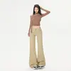 Jeans Populares de Tres Largos Color Caqui Bootcut No Ceñidos a la Pierna para Mujer, Pantalones Estrechos Adelgazantes de Cintura Baja Retro Americano