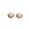 Accesorios para hacer tú mismo: Monturas de aretes de perla en forma de abanico de plata de ley S925, componentes de aretes de moda, monturas de plata, productos semiacabados, 6 mm