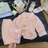 Conjunto de Pijama de Outono Infantil Duas Peças Meninos Xadrez Manga Longa Conjunto Casual Meninas Bebê Cardigã com Lapela Roupa de Casa