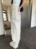 Pantalones Anchos de Encaje 2025 para Mujer, Otoño Delgados Nuevos de Cintura Alta Casual Nuevo Estilo Chino Estilo Nacional Albaricoque Hielo de Seda Pantalones Frescos