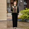 Nuevo Estilo Chino Ropa para Madres Chaleco con Estampado de Terciopelo Dorado Traje para Mujer Ropa para Mujeres de Mediana Edad y Mayores Elegante Casual Temperamento Conjunto de Tres Piezas