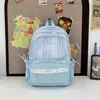 Mochila Escolar Simples Casual Listrada Estilo Coreano para Meninas do Ensino Fundamental II e Médio, Mochila Delicada para Aula, Deslocamento e Viagem