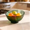 Tazón de Vidrio Inclinado, Plato de Fruta Estilo Simple, Tazón de Vidrio para Ensalada, Plato de Fruta Redondo Translúcido, Tazón de Vidrio Verde con Patrón de Hielo