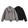 Jaqueta Masculina Suede Vintage Estilo Motociclista, Tendência e Cool 2026, Curta com Gola Reversível Studded, Lapela Larga, Casaco Workwear