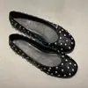 Versión de Piel de Vaca de Zapatos de Ballet Planos Slip-On Redondos Tachonados de Nicho para Mujer, Versátiles Zapatos Planos Slip-On de Piel Genuina para Mujer