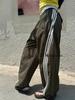 Pantalones deportivos casuales a rayas de calle alta para mujer en verano Diseño americano de secado rápido Pantalones casuales rectos de pierna ancha de tres rayas