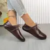 Sapatos Femininos Outono 2026 Retrô Couro Macio Bico Redondo Salto Usável de Duas Formas Decote Baixo Cadarço Solado Macio Cabedal Macio Confortáveis Moda