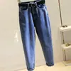 Jeans Azul Claro de Cintura Alta Feminino Verão 2024 Novo Solto Estilo Coreano Emagrecedor Rabanete Calça Reta