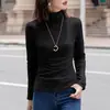 Venta al por mayor de fábrica otoño e invierno para mujer, camiseta de manga larga lisa, ajustada, cálida, interior, cuello redondo/cuello alto, top base