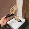 Sandalias de Punta Remachada para Mujer Hebilla con Falda 2024 Verano Nuevos Tacones Altos de Aguja
