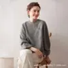Suéter nuevo de otoño e invierno 100% cachemir puro, suave y amigable con la piel, con bolsillos para mujer, holgado y casual, top simple de cuello redondo