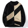 Suéter de Punto Grueso con Bloques de Color y Cuello Medio Alto para Hombre, Otoño Invierno, Trenzado de Cable Espeso, Holgado, Casual, Pulóver, Capa Base, Suéter de Lana para Hombre