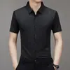 Camisa de manga corta fina y transpirable de seda helada con solapa de verano, ajuste slim, casual, sin marcas, para negocios, moda de mediana edad, camisa de alta gama