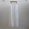 Calça casual branca de verão versátil e solta para mulheres, calça cropped branca reta de algodão puro de cintura alta e perna larga, cor sólida