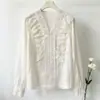Blusa de Chifón con Volantes y Encaje de Manga Larga, Estilo Francés Commuter, Nueva de Verano para Mujer en AliExpress Europeo y Americano