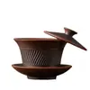 Cuenco con Tapa de Cerámica Púrpura Mineral con Patrón de Cuchillo Sancai, Giratorio y Flotante, Tazón de Té de Gran Capacidad, Cafetera para Oficina en Casa