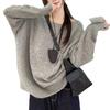 Suéter de Punto coreano estilo perezoso para Otoño e Invierno, de hombro caído, cuello de una línea, para mujer, aspecto holgado adelgazante, de manga larga