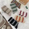 Calcetines de Algodón Puro con Rayas de Bloques de Color de Longitud Media para Mujer, Cómodos y Versátiles, Casuales y Personalizados, Calcetines de Felpa, Estilo Coreano Dongdaemun