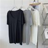 Camiseta de Modal con Bolsillo y Cuello Redondo Grande para Mujer Estilo Perezoso Delgada con Caída Color Sólido Adelgazante Versátil Top de Longitud Media para Mujer