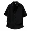 Camisa de Lino Tencel de Color Sólido de Manga Corta para Hombre, Transpirable y Versátil, Camisa de Lino de Corte Holgado, Top de Moda Estilo Old Money de Verano