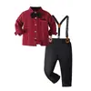 Traje Formal para Niños Traje de Niño Camisa Roja Corbata de Moño Overol Cumpleaños Boda Ropa Infantil Atuendo de Otoño