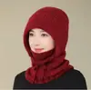 Gorro de Felpa de Invierno para Mujer con Bufanda Integrada, Protección para Orejas Tejida, Forrado de Felpa y Engrosado, Gorro de Punto para Exteriores para Mamás