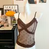 Camisola Chaleco de Encaje con Lunares Patchwork Estilo Deseo Puro para Mujer Ropa Interior de Otoño Nuevo Top Sexy Ajustado sin Mangas con Bloques de Color