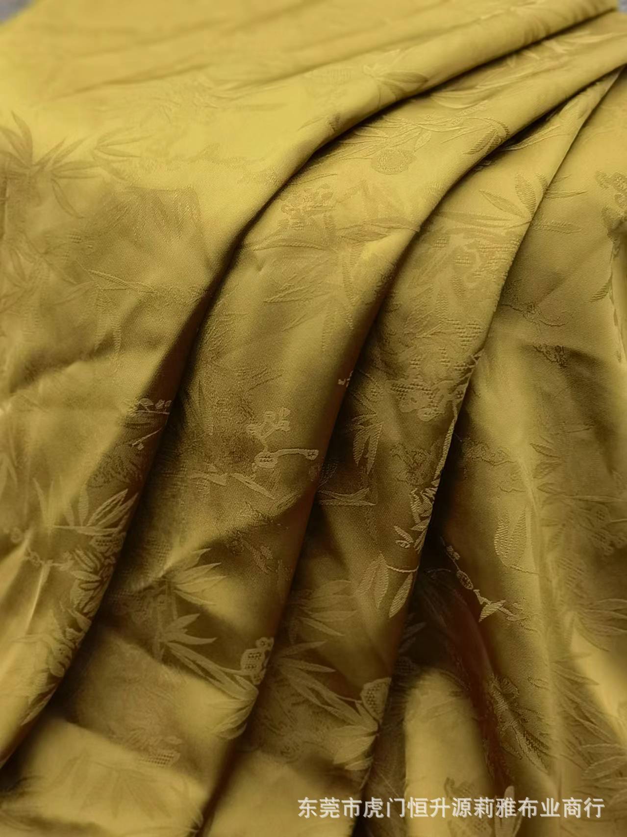 新中式国风人丝竹叶提花面料 仿醋酸提花面料 连衣裙