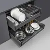 Cesta para Tirador de Gabinete Cooper Tipo Cajón de Doble Capa Estante para Platos Integrado Vidrio Templado Almacenamiento de Cocina Cesta para Especias Cesta para Platos